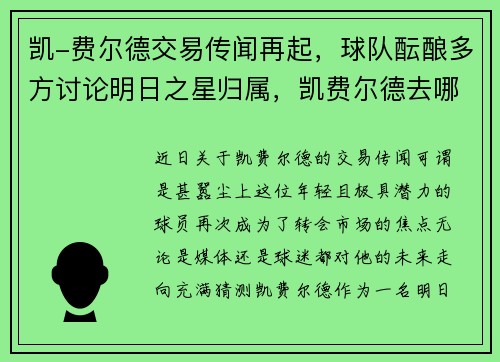 凯-费尔德交易传闻再起，球队酝酿多方讨论明日之星归属，凯费尔德去哪了